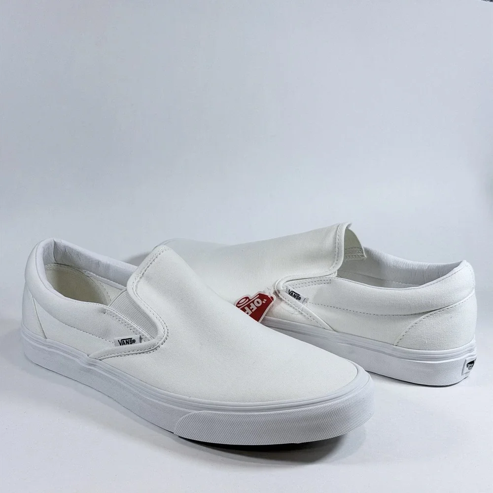 Vans Classic‎ Size-13 Men's Slip-On - True White/White Canvas Shoes